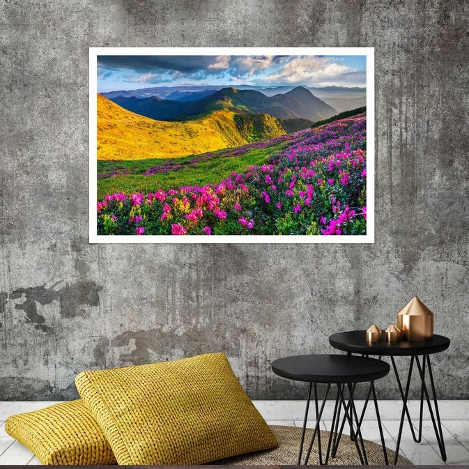 تابلو بکلیت طرح منظره طبیعت دشت گل مدل قاب شاسی B-S7979