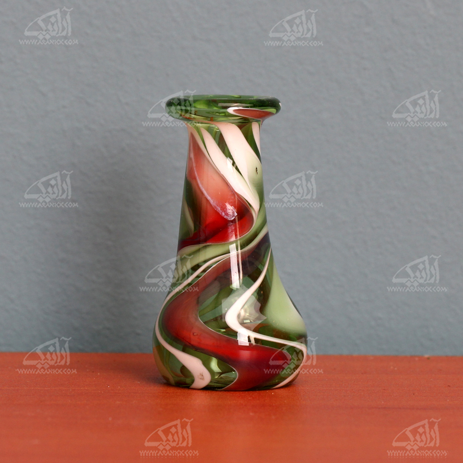 گلدان مینیاتوری شیشه گری با حرارت مستقیم‏ ‏ سبز‏ طرح ‏موج‏ مدل 1015900026