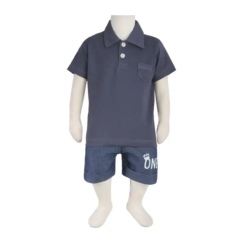 ست پولوشرت و شلوارک نوزادی آدمک مدل ONE کد 160901 رنگ سرمه ای