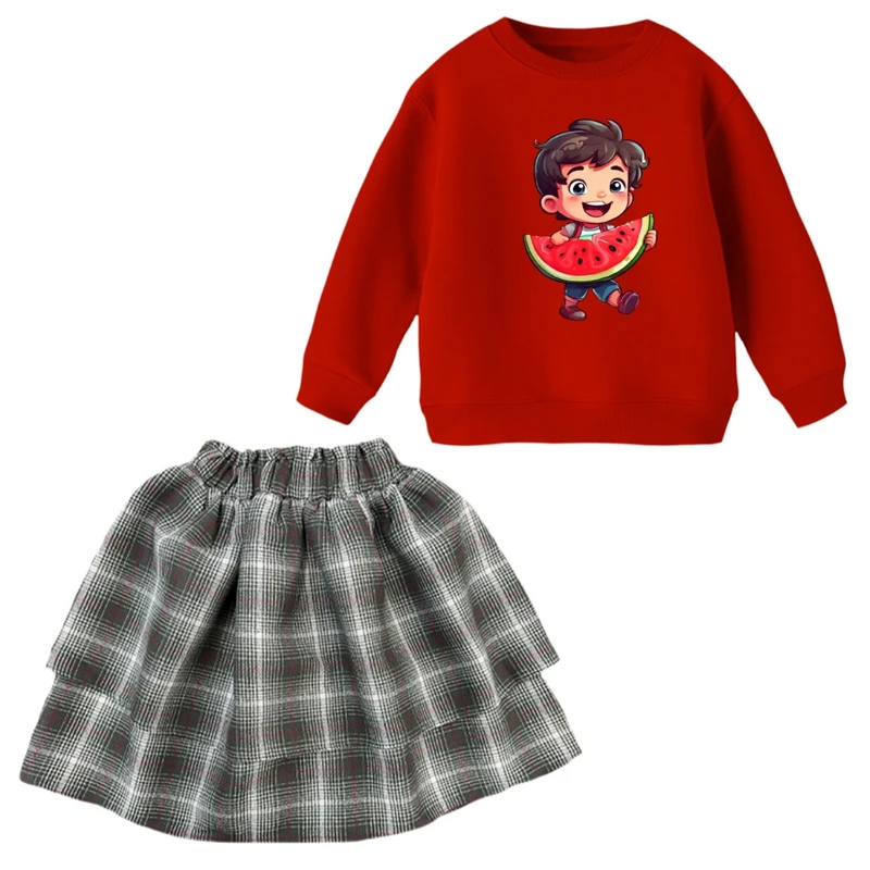 ست سویشرت و دامن دخترانه مدل پسرک یلدایی کد 3