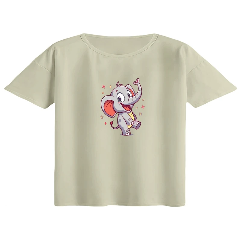 کراپ تی‌شرت آستین کوتاه زنانه مدل فیل کارتونی کد 01