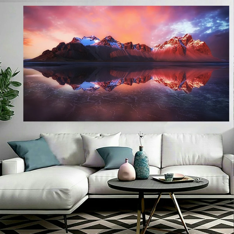 پوستر پارچه ای مدل چرم مخمل طرح طبیعت انعکاس کوهستان کد AR1250