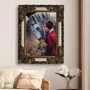 تابلو فرش ماشینی طرح دستبافت مدل دختر و اسب کد 8688