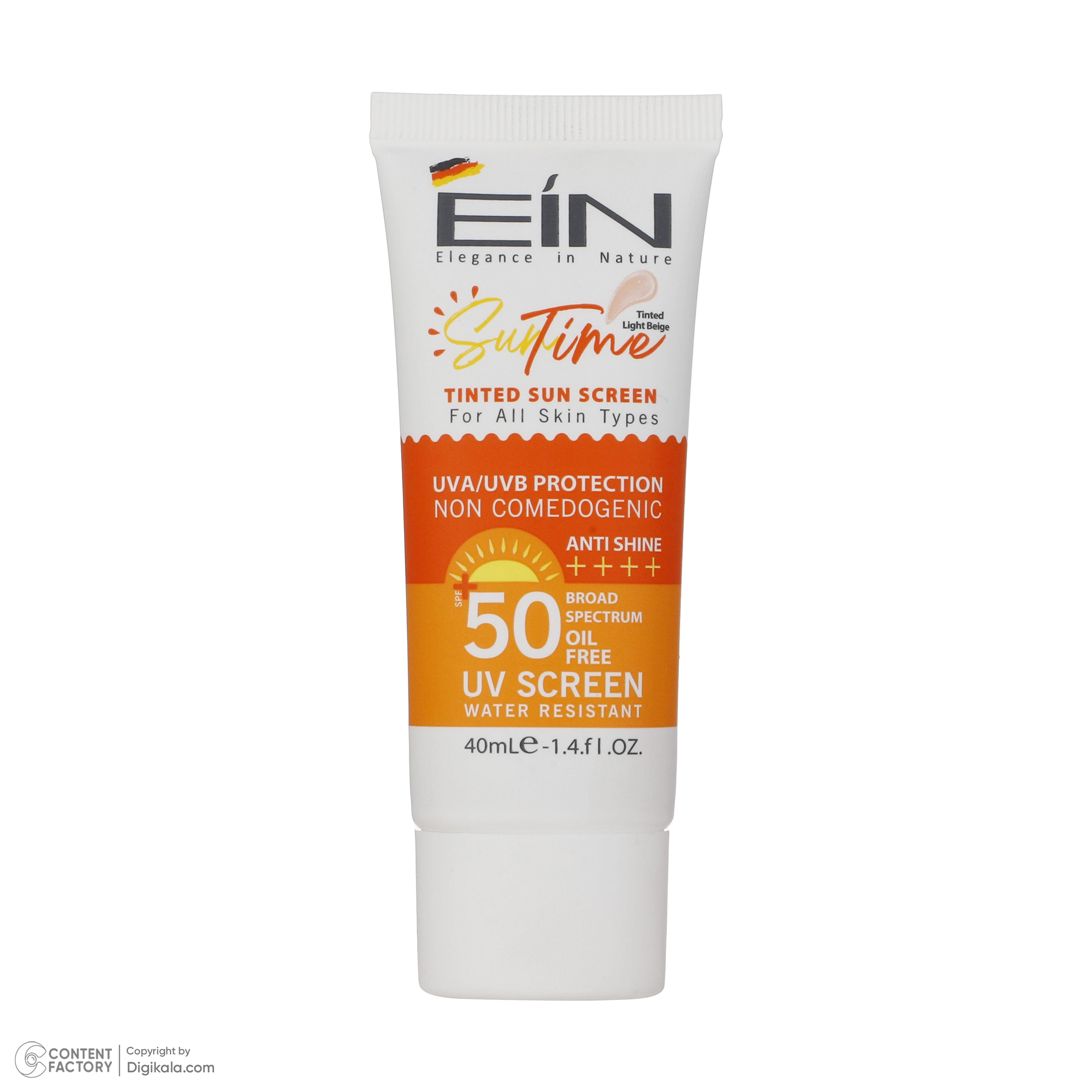 کرم ضد آفتاب رنگی ای آی ان SPF 50 مدل suntime مناسب انواع پوست حجم 40 میلیلیتر