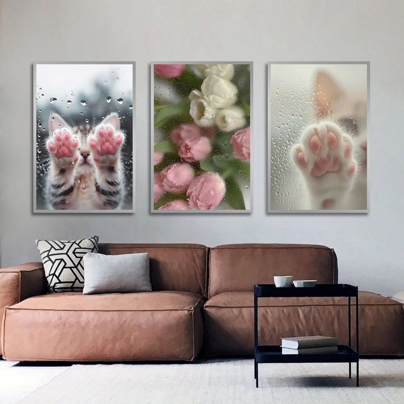 تابلو بکلیت طرح گل و پنجه گربه مدل SI-2989 مجموعه 3 عددی