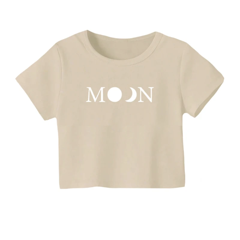 کراپ‌ تی‌شرت آستین کوتاه زنانه مدل نوشته ماه کد 1