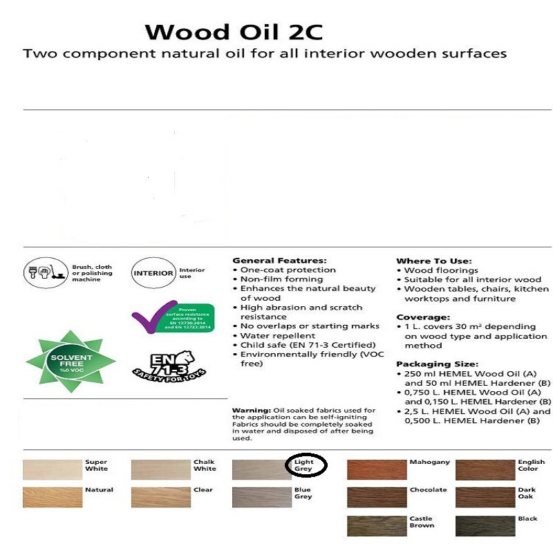 روغن گیاهی چوب دو جزیی طوسی روشن هیکسون دکور مدل 2C.LG حجم 300 میلی لیتر