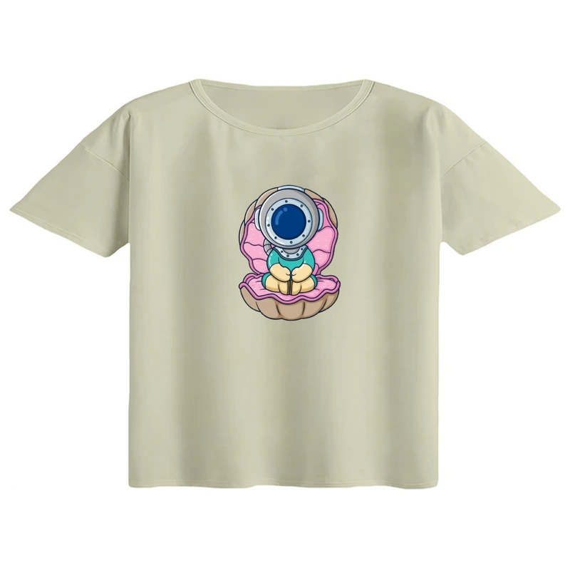 کراپ تی‌شرت آستین کوتاه زنانه مدل آدم فضایی کد04