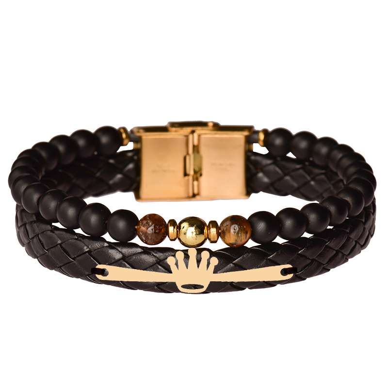 دستبند طلا 18 عیار مردانه کرابو طرح تاج مدل Kr102273