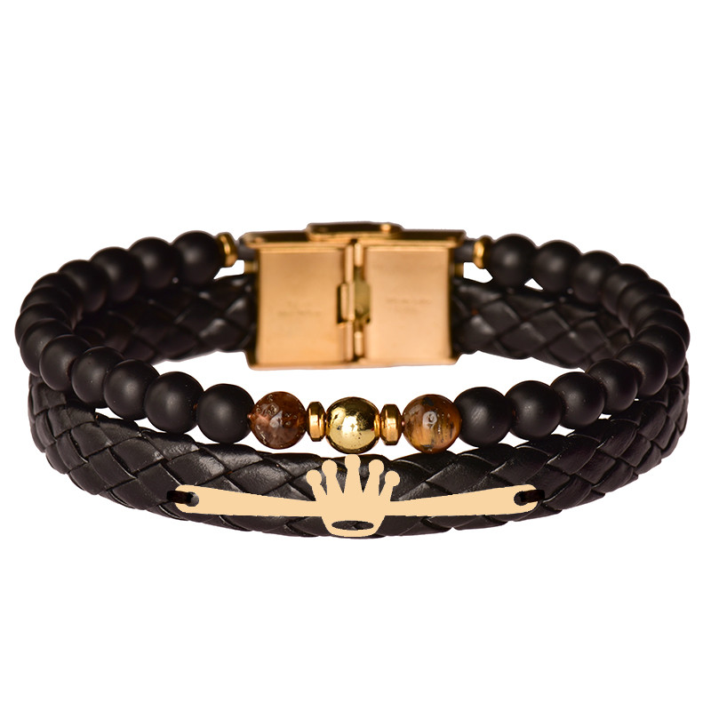 دستبند طلا 18 عیار مردانه کرابو طرح تاج مدل Kr102273