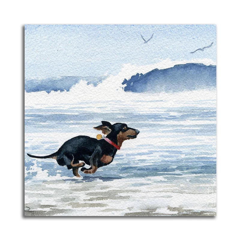 تابلو شاسی مدل نقاشی آبرنگ منظره دریا و سگ کد A424