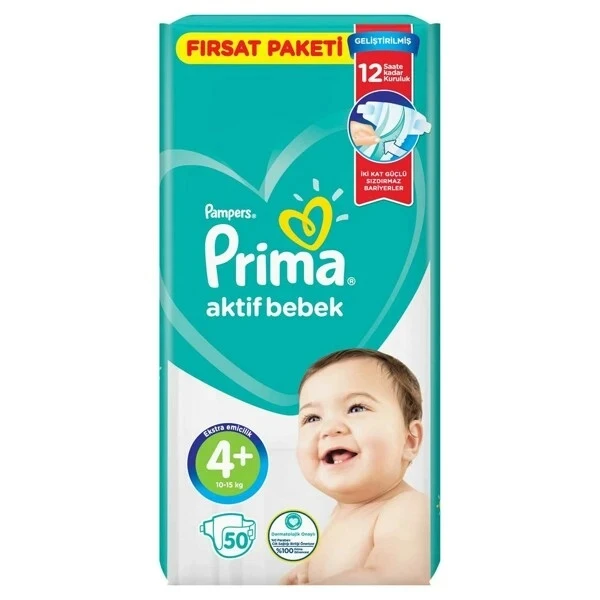 پوشک کودک پریما مدل Aktif bebek سایز 4 بسته 50 عددی
