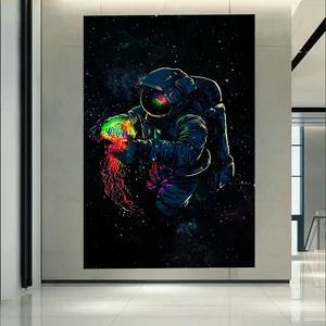 تابلو بوم مدل چرم مخمل طرح کهکشان و فضانورد عروس دریایی کد PD2530