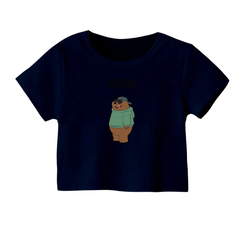 کراپ‌ تی‌شرت آستین کوتاه زنانه مدل خرس عینکی