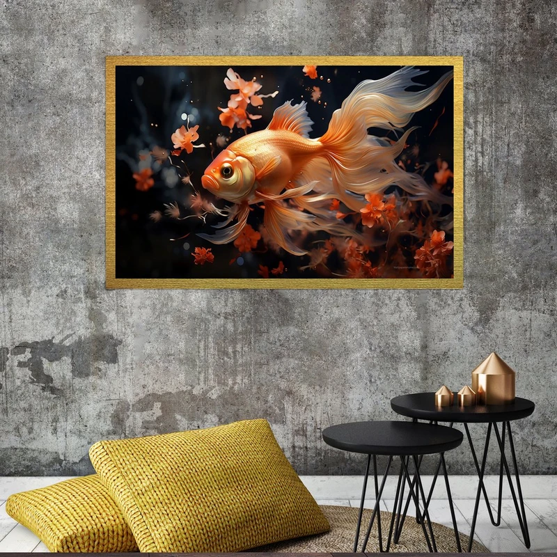 تابلو بکلیت طرح نقاشی ماهی گلد فیش مدل قاب شاسی T-S7717