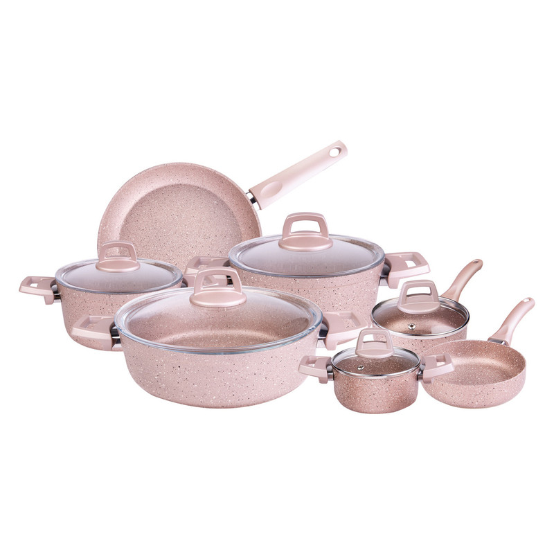 سرویس قابلمه و تابه بایوگرانیتی 12 پارچه کاراجا مدل Bio Rosegold