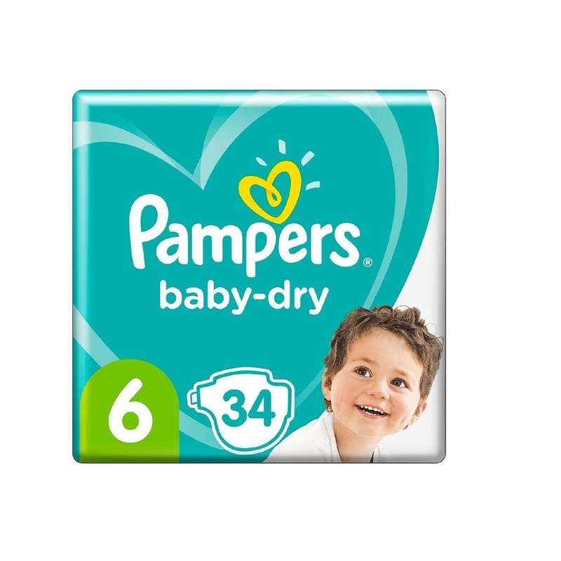پوشک پمپرز مدل BABY DRY سایز 6 بسته 34 عددی پوشک پمپرز مدل BABY DRY سایز 6 بسته 34 عددی