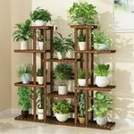 استند گلدان چوبی مدل Mtf5 با ابعاد 120x110x25 سانتی‌متر، ساختار چندطبقه مقاوم از چوب روس مناسب برای چیدمان و نگهداری انواع گلدان‌ها در فضای داخلی و خارجی