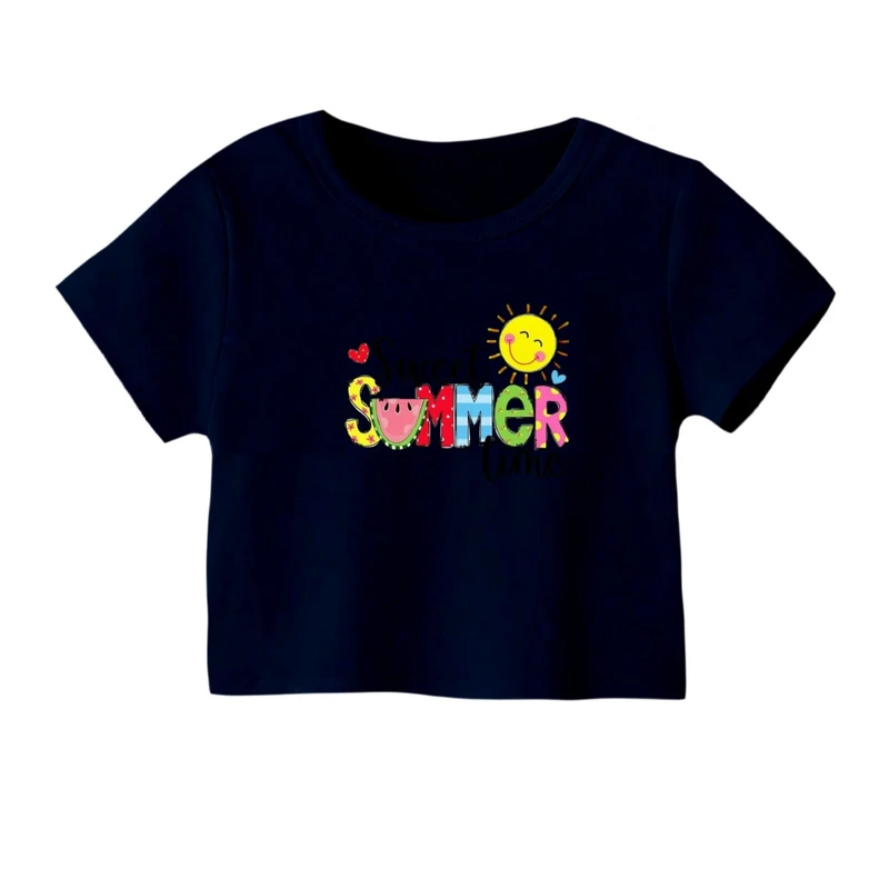 کراپ‌ تی‌شرت آستین کوتاه زنانه مدل نوشته یلدایی کد 2