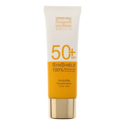 کرم ضد آفتاب بدون رنگ ساین اسکین SPF 50 مدل SYN Shield Mineral ‌محافظ UVA ،UVB، ضد حساسیت، مناسب انواع پوست‌ حجم 50 میلی‌لیتر