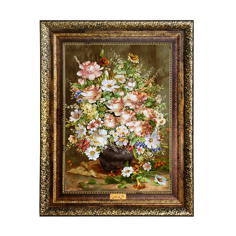 تابلو فرش ماشینی نقش نگار رضوی طرح گل کد 436KH