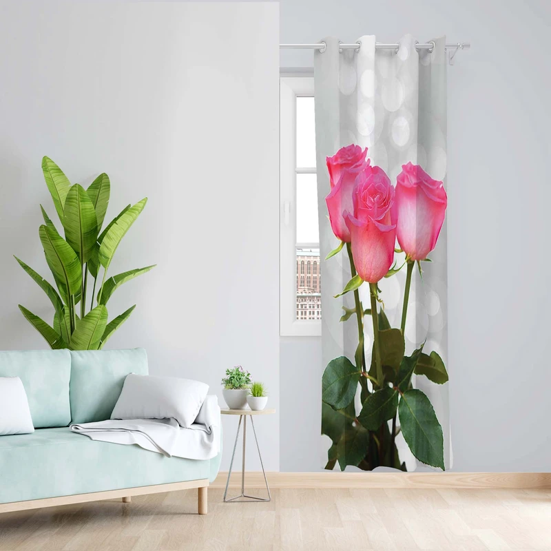 پرده طرح گل رز مدل مخمل پانچی کد 1464 z سایز 140x200 سانتی متر