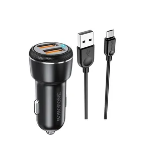 شارژر فندکی بروفون مدل BZ17 QC3.0 18W به همراه کابل تبدیل microUSB