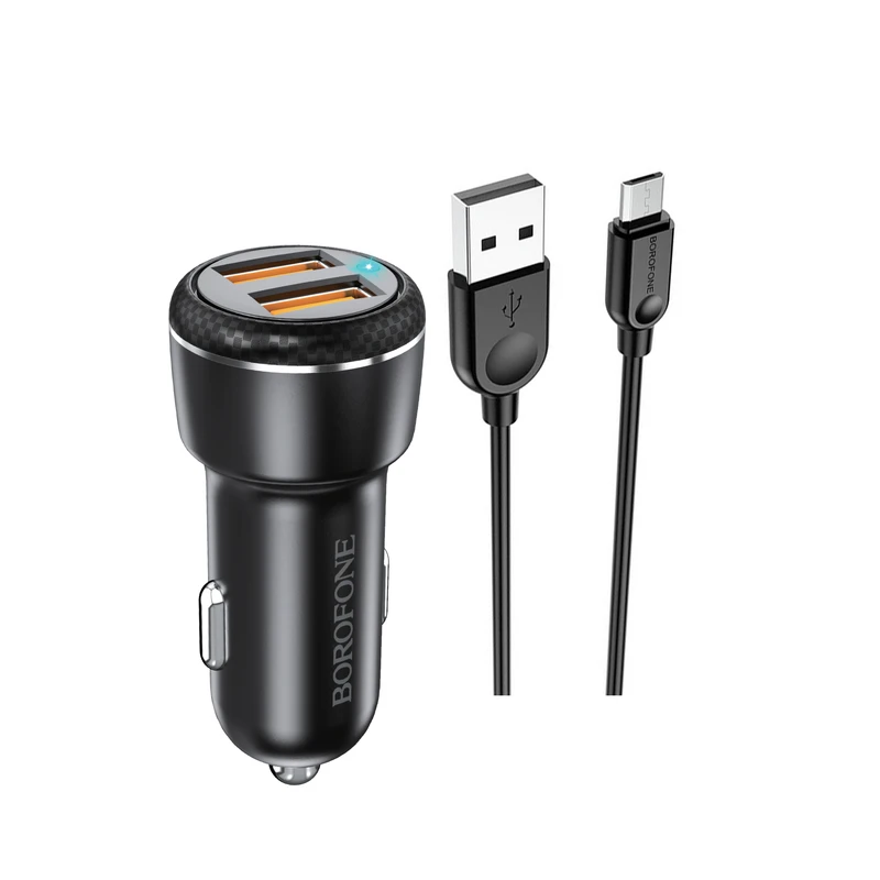 شارژر فندکی بروفون مدل BZ17 QC3.0 18W به همراه کابل تبدیل microUSB