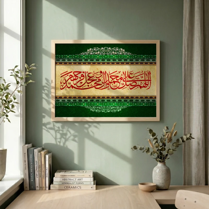 تابلو طرح ذکر صلوات  مبعث مدل G14215 فریم کرم روشن
