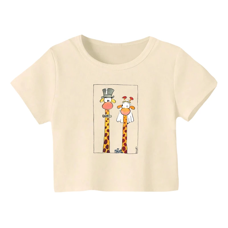 کراپ‌ تی‌شرت آستین کوتاه زنانه مدل زرافه کد 8