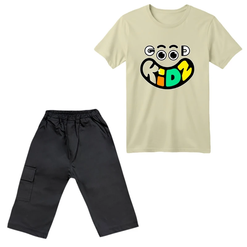 ست تی‌شرت آستین کوتاه و شلوارک دخترانه مدل کیدز