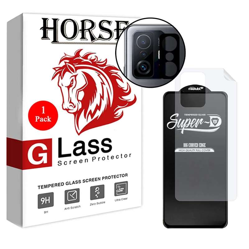 محافظ صفحه نمایش هورس مدل 3SNF-Glass مناسب برای گوشی موبایل شیائومی 11T Pro به همراه محافظ پشت گوشی و محافظ لنز دوربین