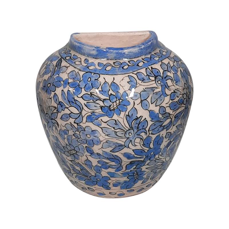 گلدان سفالی مدل دیواری نقاشی زیر لعابی کد P039