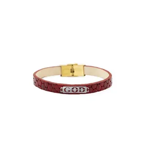 دستبند نقره ژابیز مدل چرم طبیعی طرح خدا کد XL.114