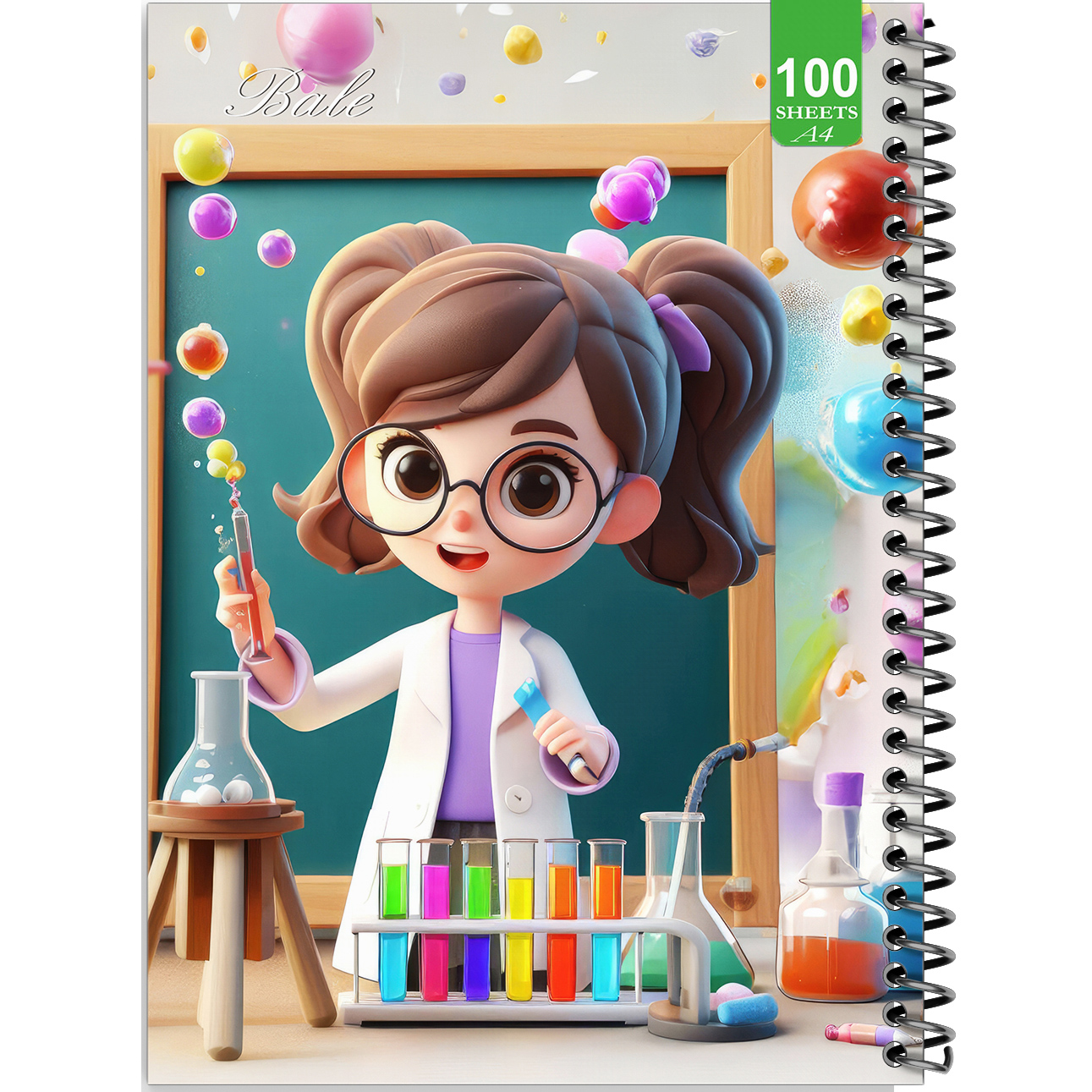 دفتر نقاشی 100 برگ بله مدل رحلی طرح فانتزی دخترانه شیمی دان کد A4-N496