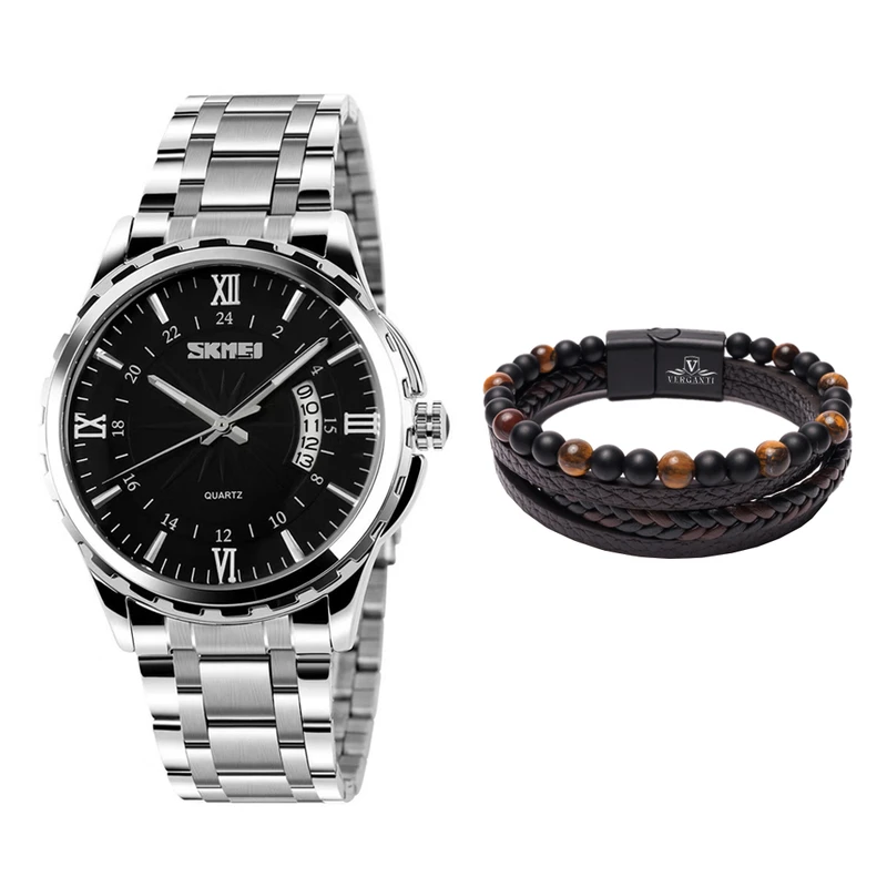 ساعت مچی عقربه-ای کوارتز مردانه اسکمی مدل 9069bk به همراه دستبند