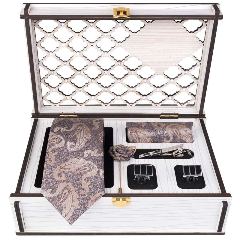 ست کراوات و دستمال جیب و دکمه سردست و گل کت مردانه جیان فرانکو روسی مدل GF-PA840RE-BOX