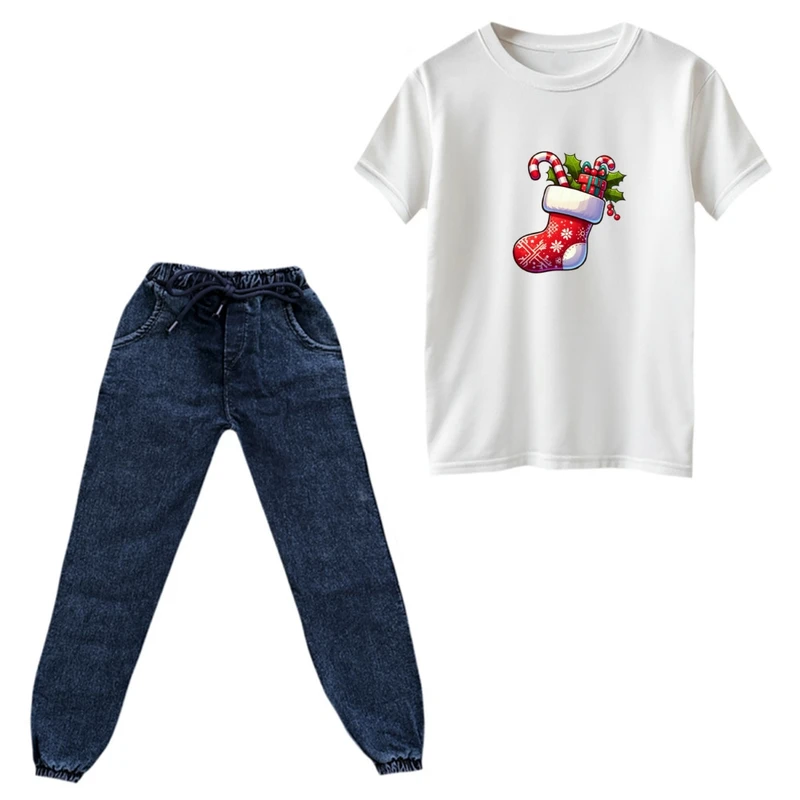 ست تی‌شرت و شلوار پسرانه مدل کریسمسی کد 015