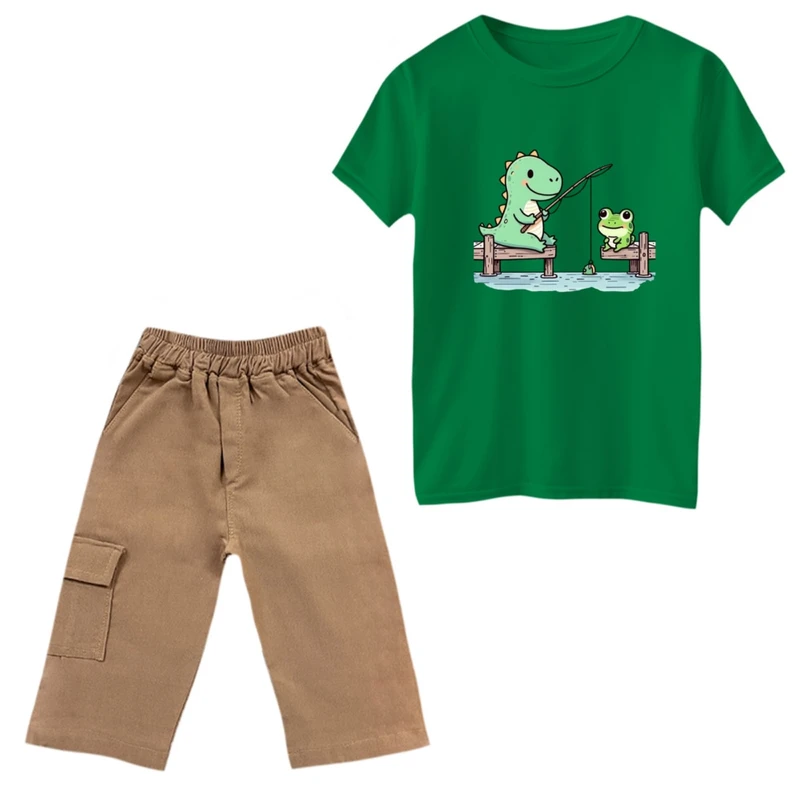 ست تی‌شرت و شلوارک پسرانه مدل دایناسور کد 35