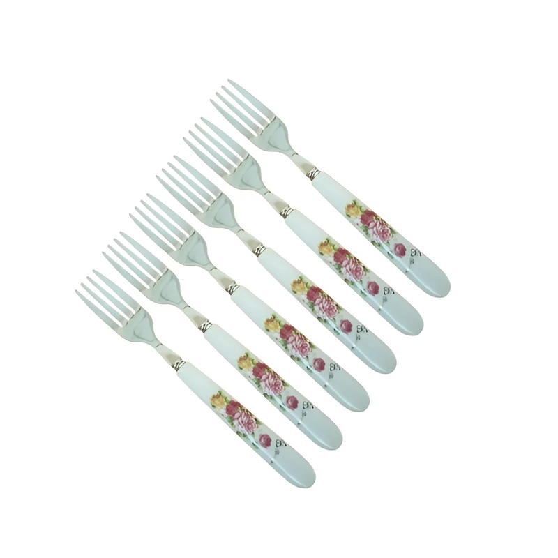 چنگال میوه خوری مدل دسته سرامیک گلدار کد FF32 بسته شش عددی