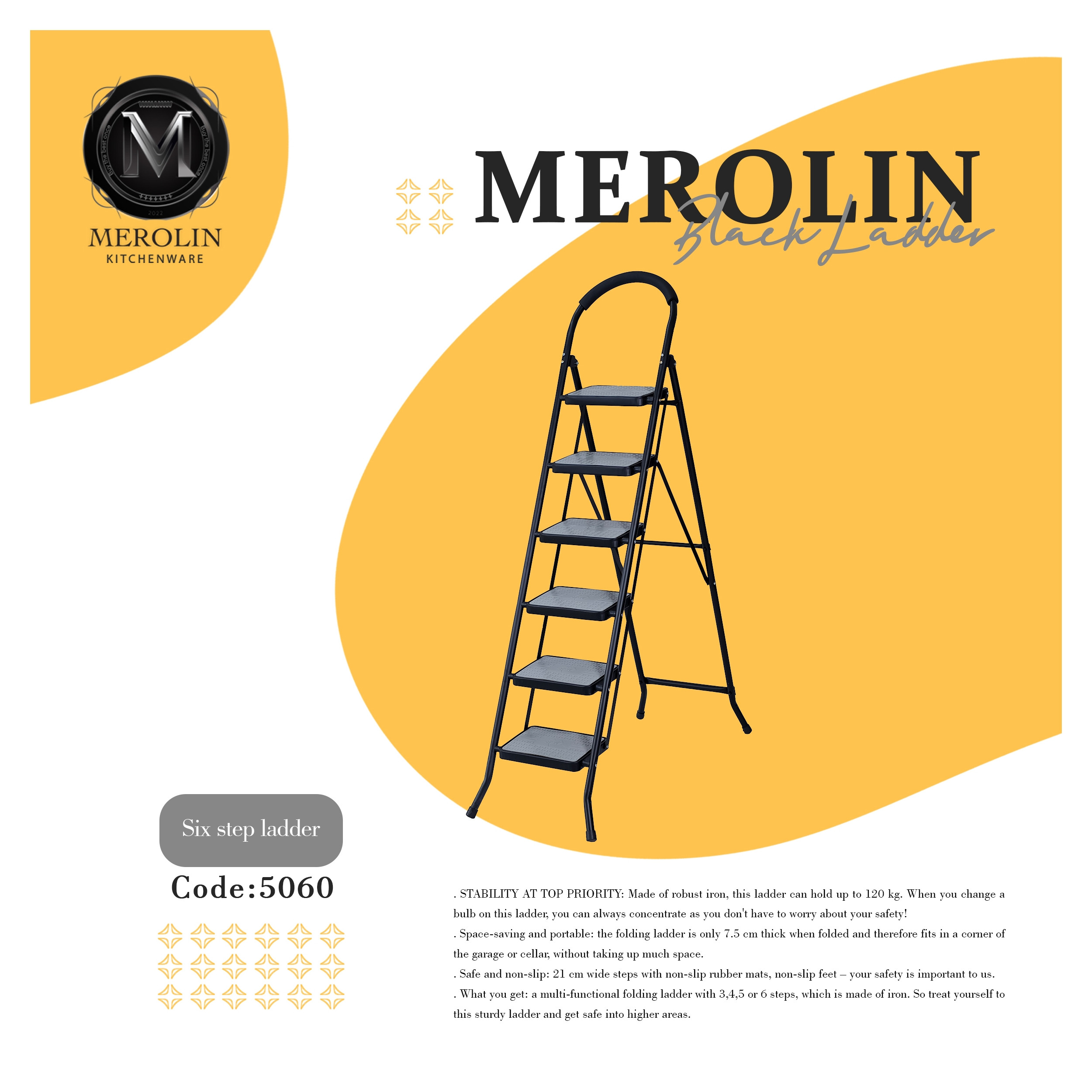 نردبان 6 پله مرولین مدل Black کد 5060