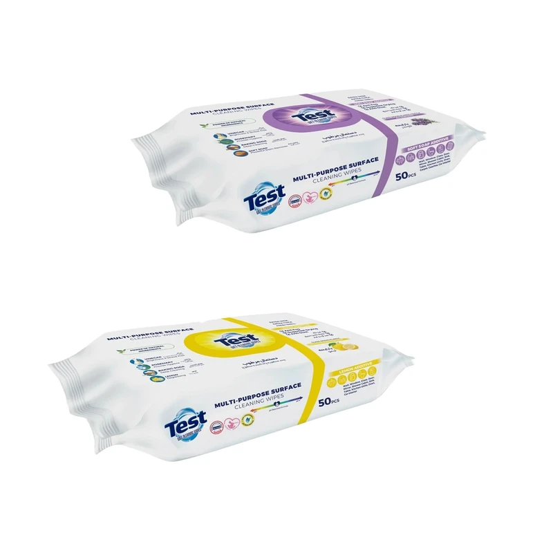 دستمال مرطوب تمیزکننده سطوح تست مدل لیمو و لاوندر بسته 2 عددی