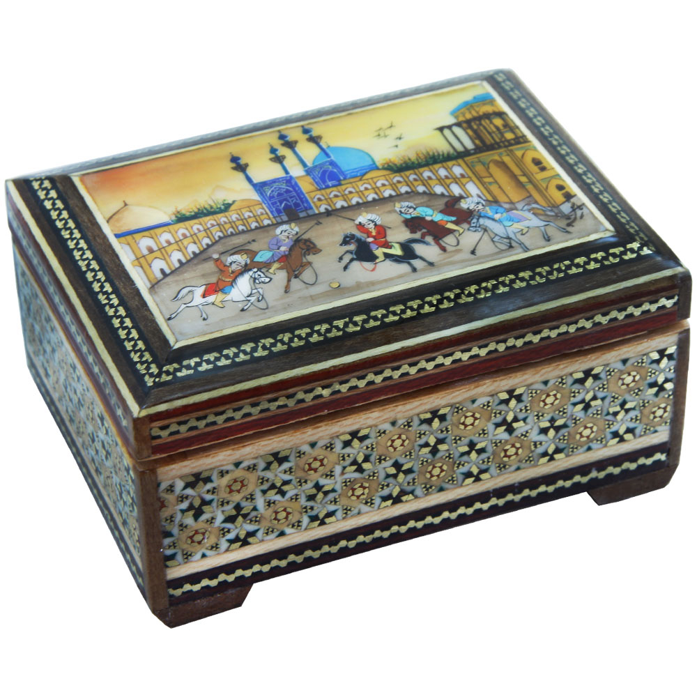جعبه جواهرات خاتم کاری طرح چوگان کد 500369