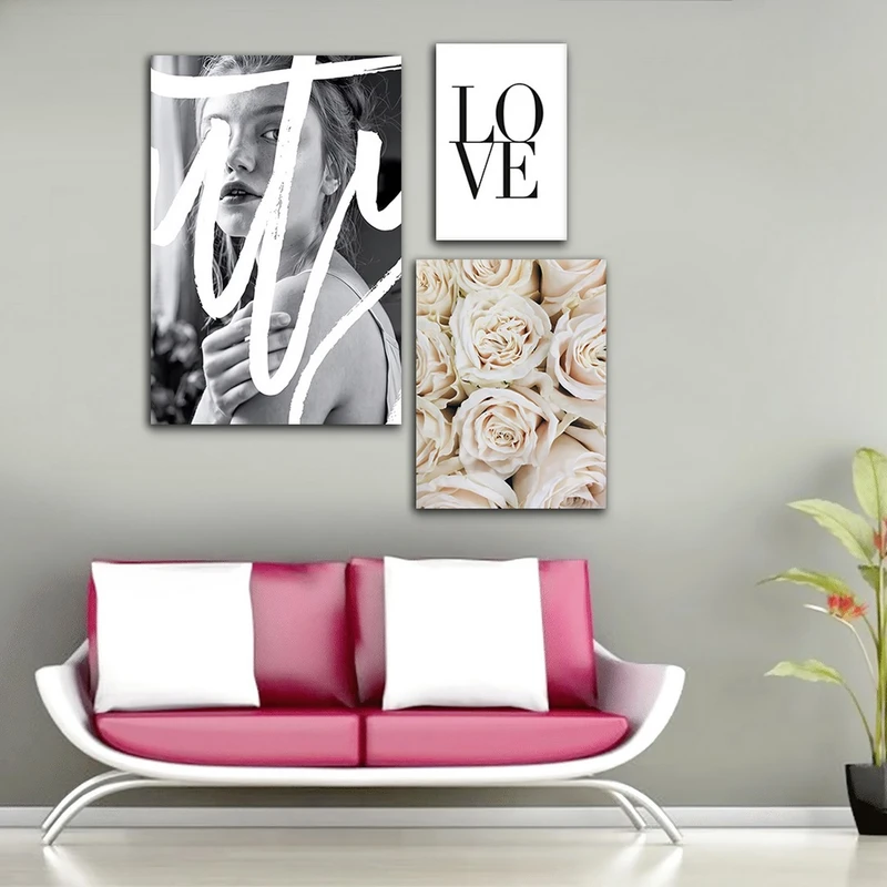 تابلو شاسی بکلیت طرح عشق و گل رز مدل SH-827 مجموعه 3 عددی