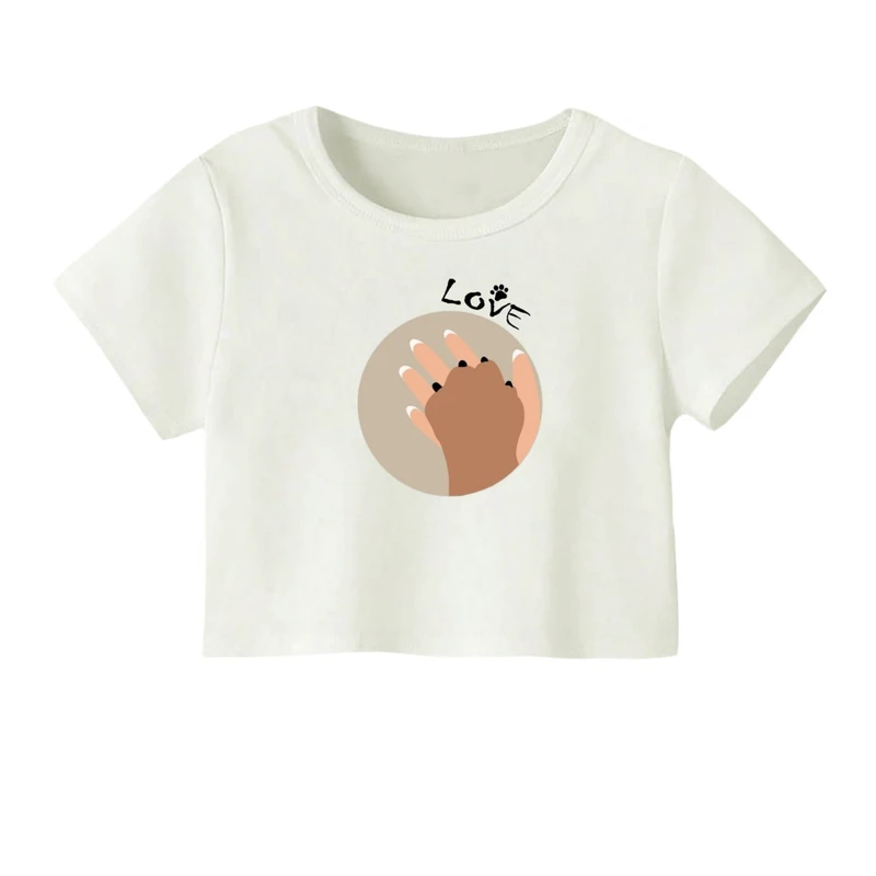 کراپ‌ تی‌شرت آستین کوتاه زنانه مدل دوستدار حیوانات