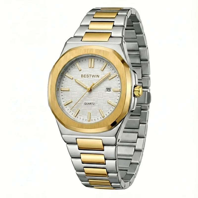 ساعت مچی عقربه‌ای کوارتز مردانه بست وین مدل کلاسیک لوکس بند استیل قفل مخفی کد ۴