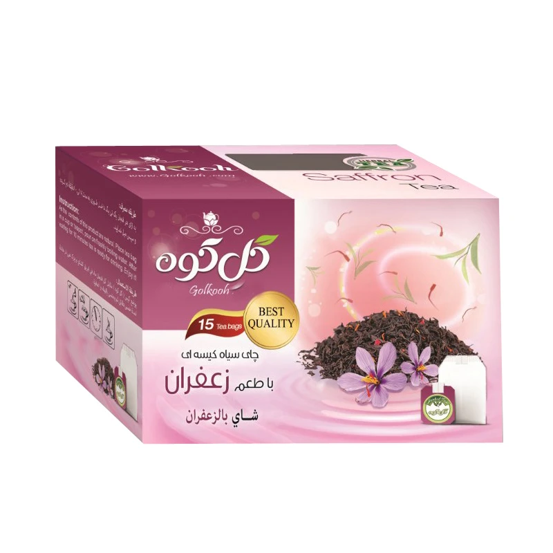 چای سیاه کیسه ای با طعم زعفران گلکوه بسته 15 عددی 