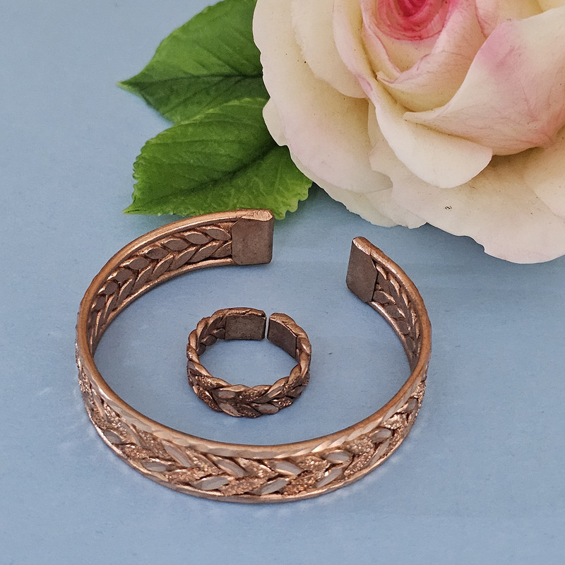 ست انگشتر و دستبند دست ساز زنانه مدل مسی کد S333