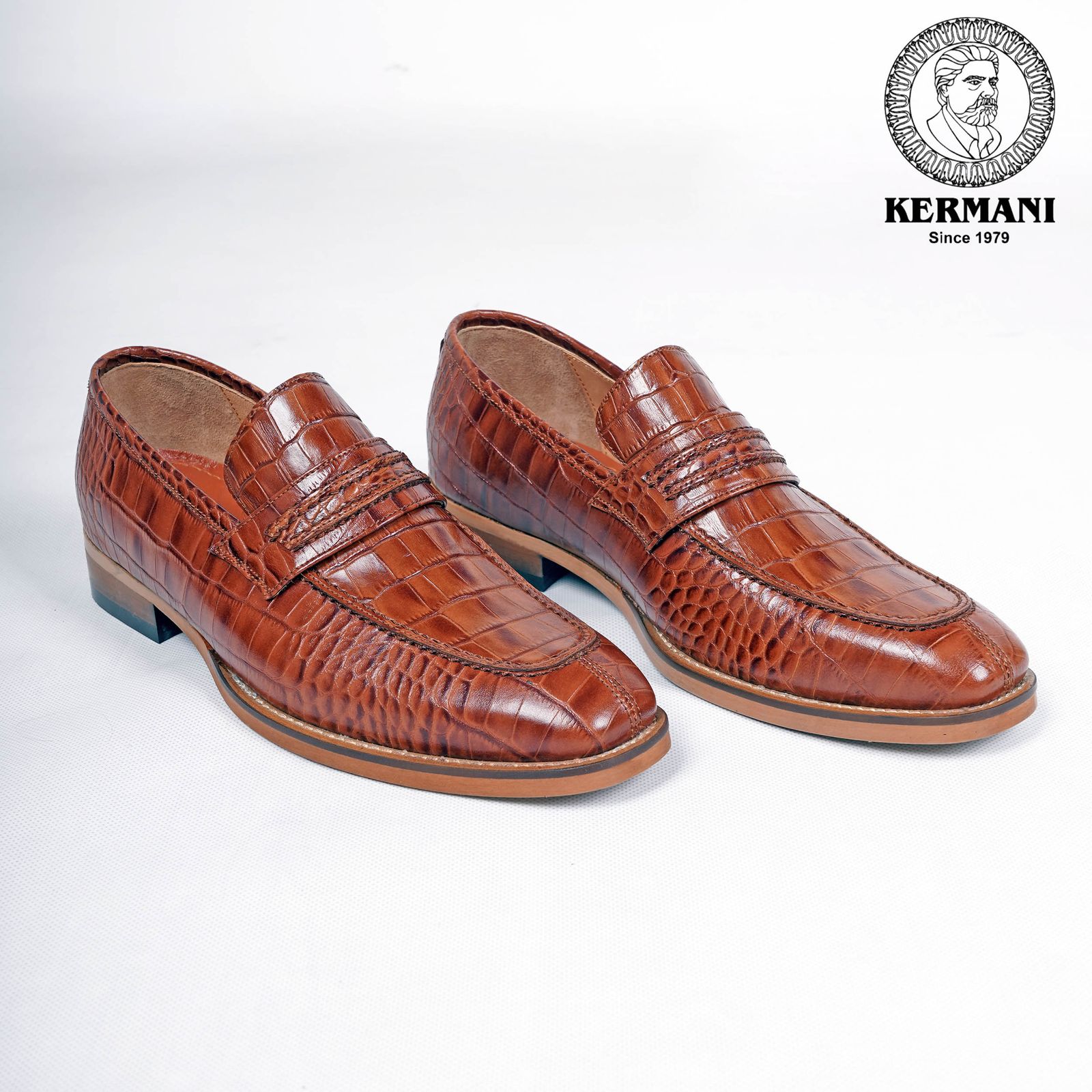 کفش مردانه کرمانی مدل چرم دستدوز طبیعی کروکو کد 1064 رنگ عسلی -  - 5
