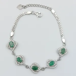 دستبند نقره زنانه مدل زمرد کد 20278